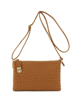 Fashion Faux Woven Leather Messenger Bag with Buckle WU112 TAN
